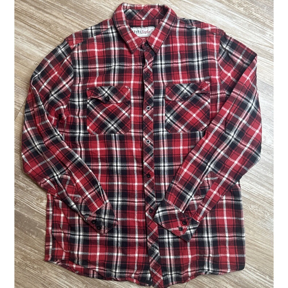 EMPYRE Surplus Co Button-Up Flannel Shirt Long Sleeve Mens Large Red Black‎